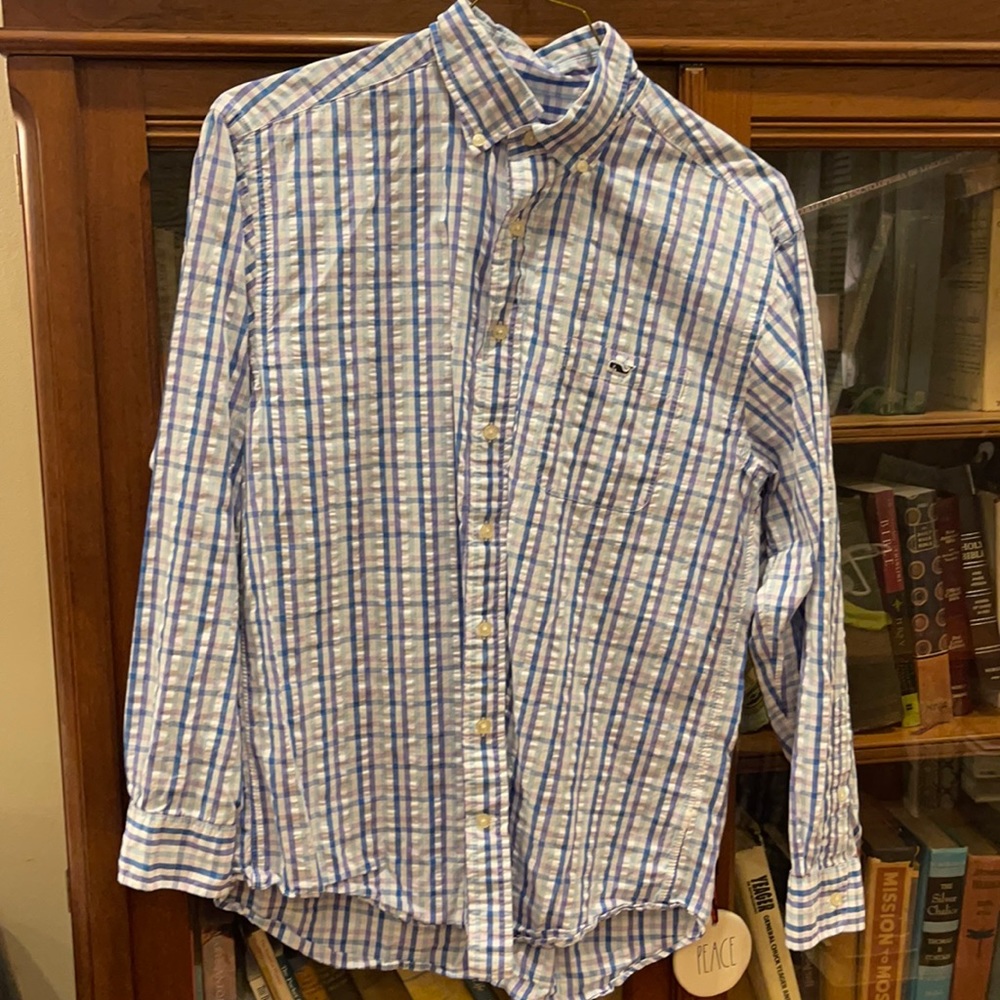 Vineyard Vines Men’s Medium Tucker Shirt, gingham check,100%cotton,button down